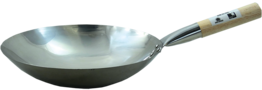 Wok, Edelstahl, 12", 30cm, runder Boden, 1 Holzgriff