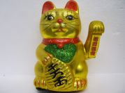 Winkekatze, mit beweglicher Tatze, gold, 18cm, aus Keramik