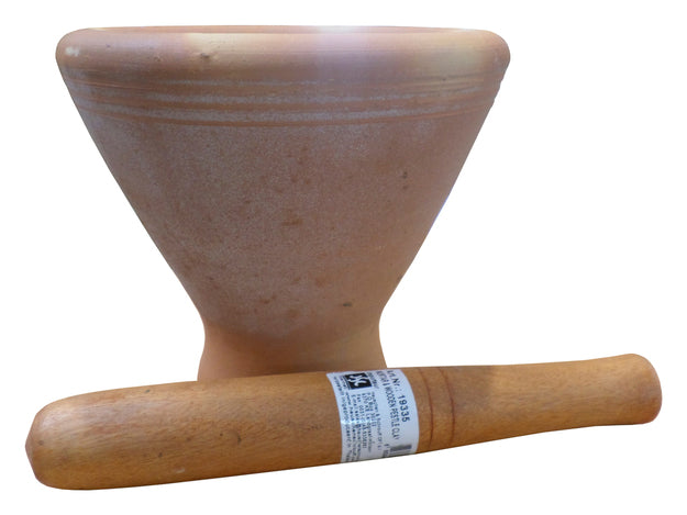 Ton Moerser, Laos Style, mit Holz Stoessel (fuer Som Tam), 15,5cm innen