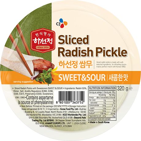 Rettich eingelegt, in Scheiben, für Wraps, süß-sauer, CJ Foods, Korea, 320g 1
