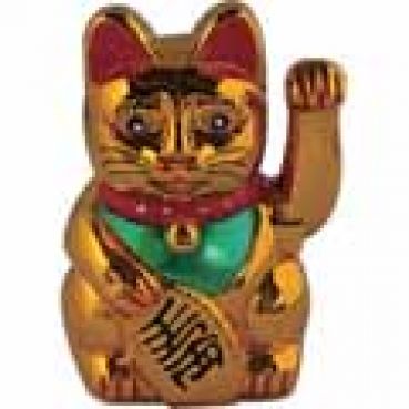 Winkekatze, Glueckskatze mit beweglicher Tatze, gold, 13cm hoch