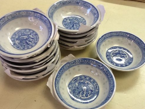 Reisschale, Reiskorn, Sossenschale, Dip Schale, blau-weiss, 10cm Durchmesser