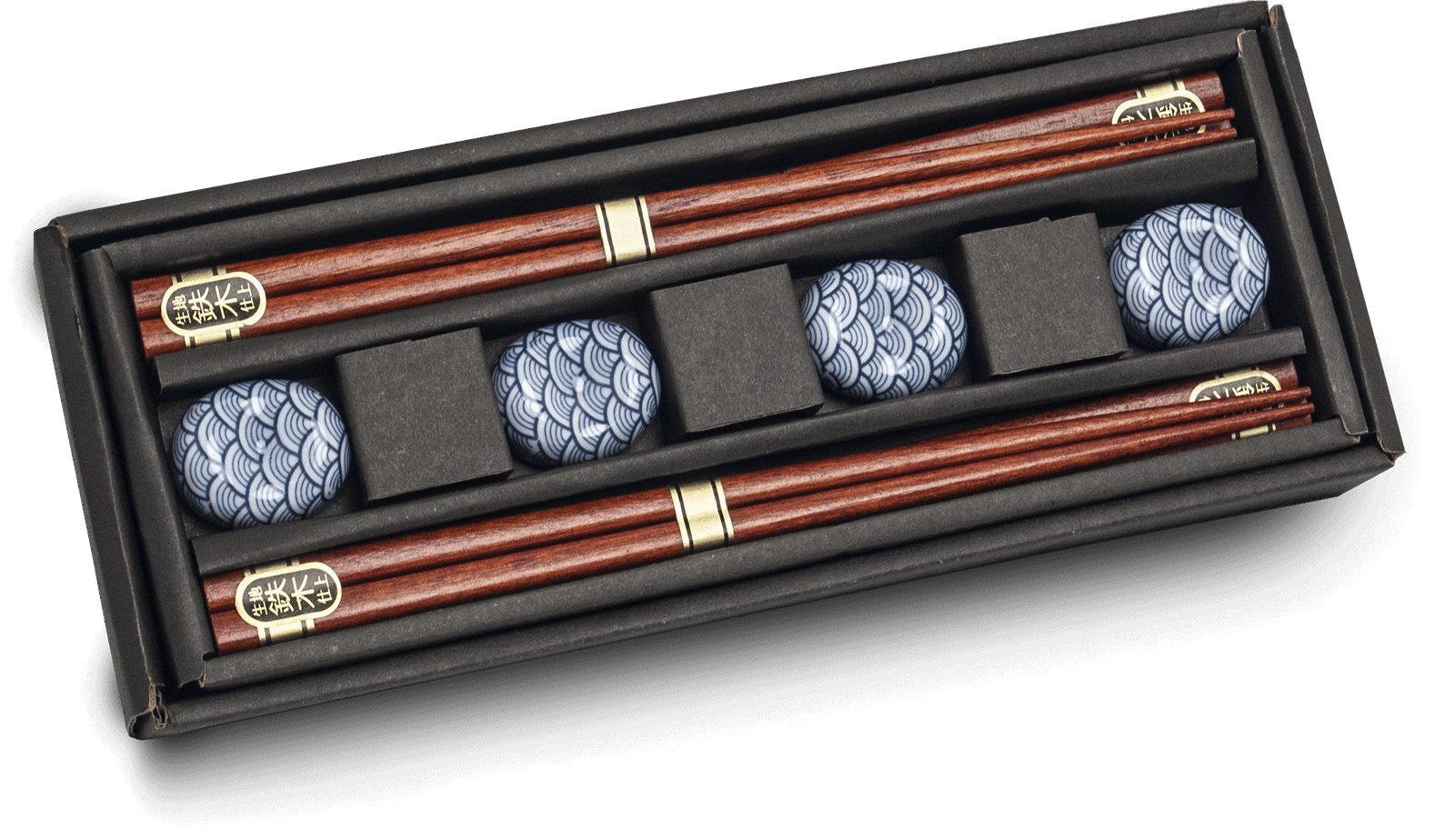 Eßstäbchen Set mit Ablagebank, Wellen Motiv, , 4 Paar, 22,5cm (Kopie)