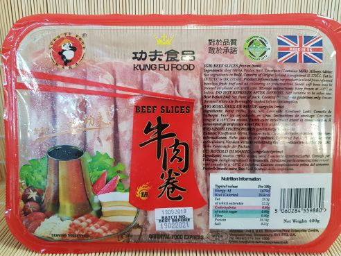 Rindfleischstreifen, gerollt, roh, fuer Hot Pot, Kung Fu Food, 400g