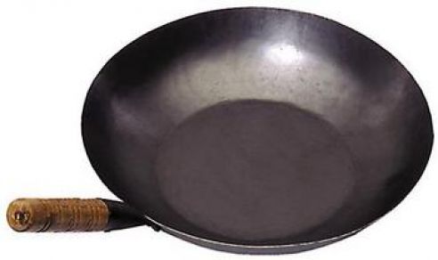 Wok, Stahlblech, 15", 38cm, flacher Boden, 1 Holzgriff