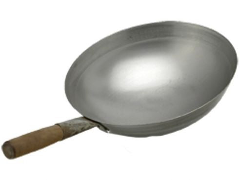 Wok, Stahlblech, 13", 33cm, runder Boden, 1 Holzgriff