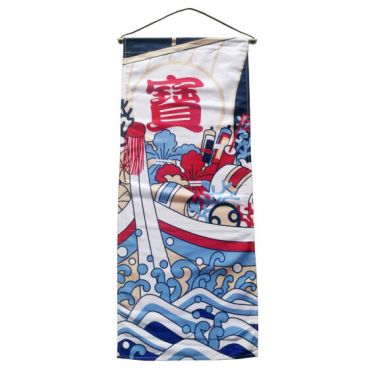 Textil-Bild, japanisches Fischerboot mit wertvoller Ladung, 35x85cm