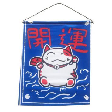 Textil-Bild, Glueckskatze Maneki Neko, viel Glueck, 35x45cm, blau