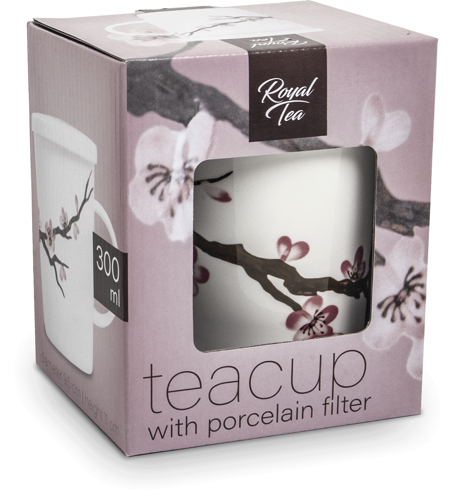 Teebecher mit Deckel und Sieb, Sakura Kirschblueten, 11cm hoch