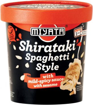 Shirataki, Spaghetti Style mit mild wuerziger Sosse mit Sesam, Miyata,  240g/190g ATG