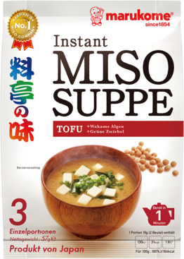 Instant Miso Suppe, Tofu+Wakame+Fruehlingszwiebeln, Marukome, 3 Portionen, 57g