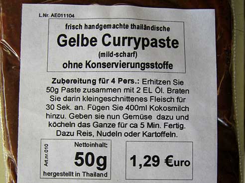 Thailaendische Currypaste Gelb, frisch handgemacht, 50g